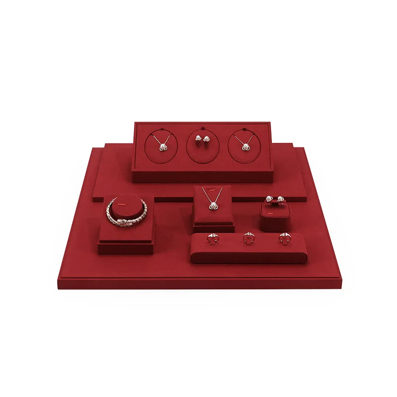 Wine Red Microfiber Jewelry Display Rack Ring Necklace Storage Organizer Jewelry Counter Display Props Earring Bracelet Holder