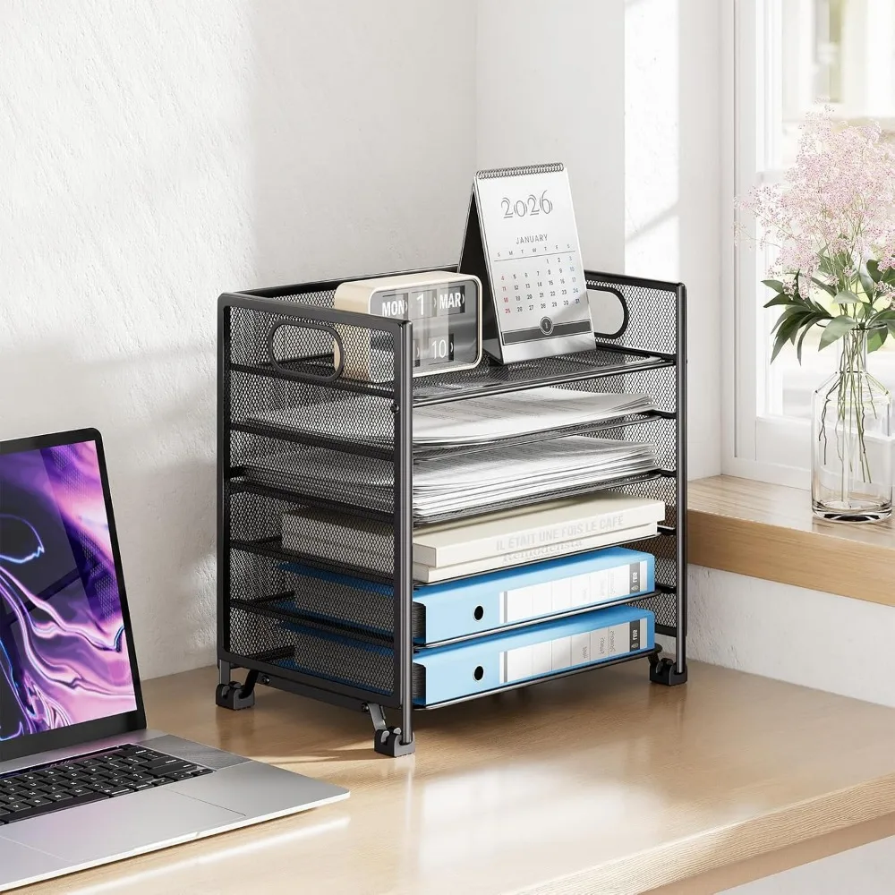 6-Tier Metal Mesh Letter Tray Organizer, Large Capacity, Non-Slip, Tool-Free Assembly, Black for Office - view 3