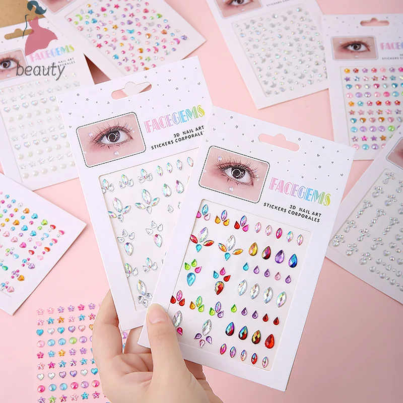 Crystal Tattoo Sticker Glitter Eyeliner Eyebrow Makeup Face Eyes Diamond Temporary Tattoo Rock Rhinestone 3D Eyeliner Stickers