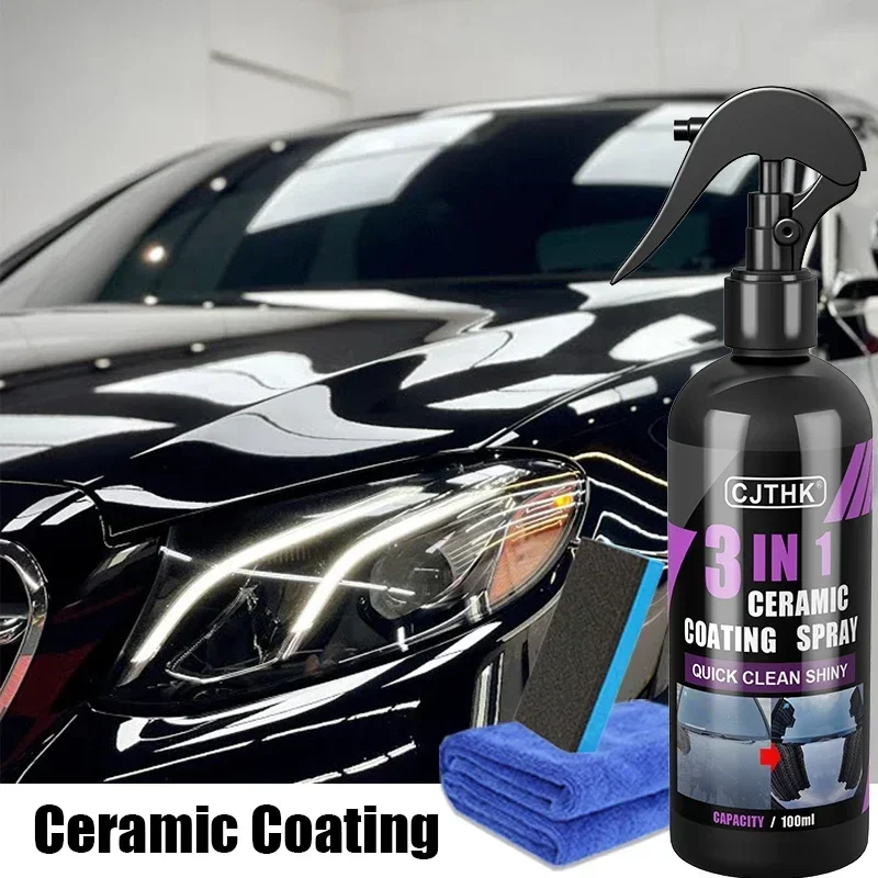 3-in-1 Ceramic Coating Spray, Quick Car Shine, Auto Paint Protection, Includes Cloth & Sponge, Car Polish Sealant Kit past