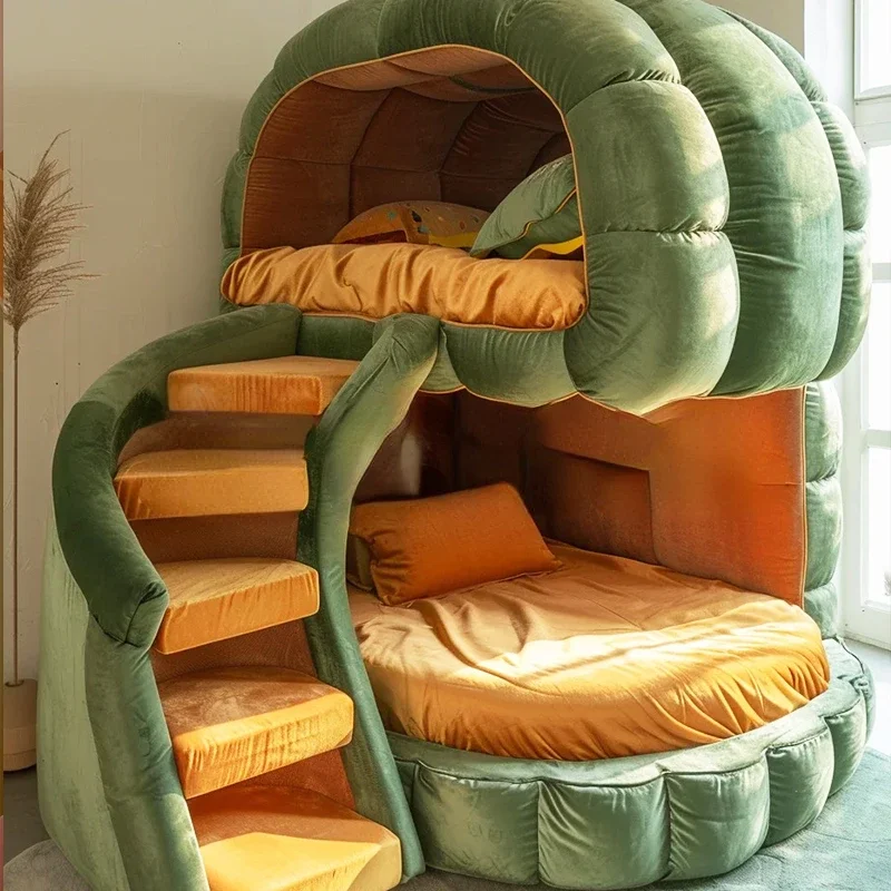 Cartoon-shaped upper and lower bunk beds elevated duplex