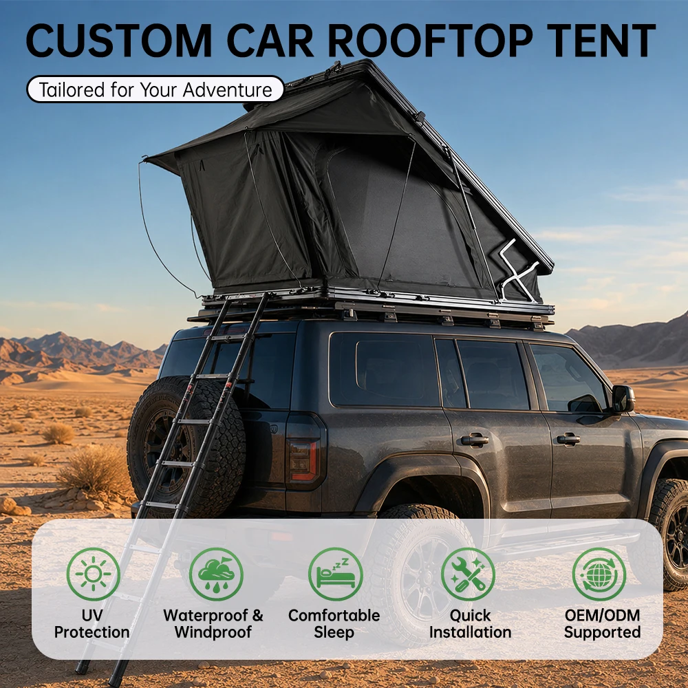 Outdoor Wild Land Camping Aluminum X-Frame Roof Top Tent 4 Seasons Camper Suv Car Top Roof Tent Hard Shell X Hinge 3-4 Person