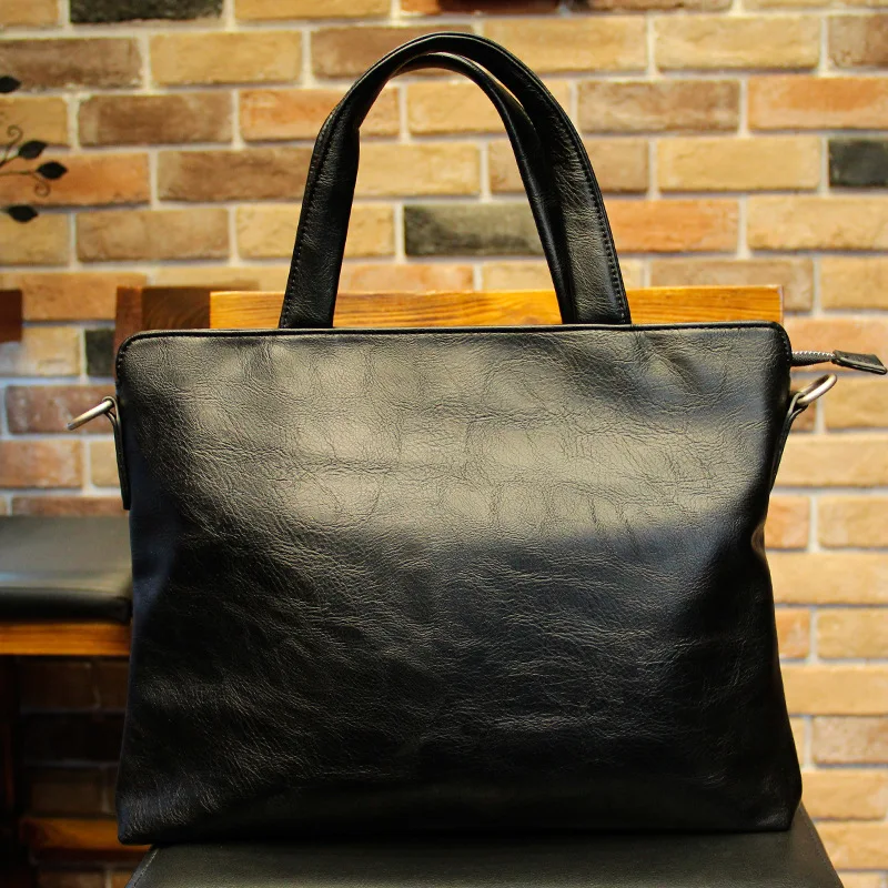 PU leather crossbody briefcase, men's handbag, commuting and travel horizontal 14-inch computer bag