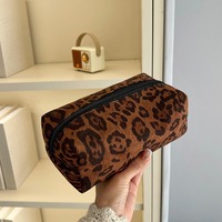 Large Women Leopard Cosmetic Bag Box Shaped Zipper Make Up Bag Travel Washing Makeup Organizer Beauty Case