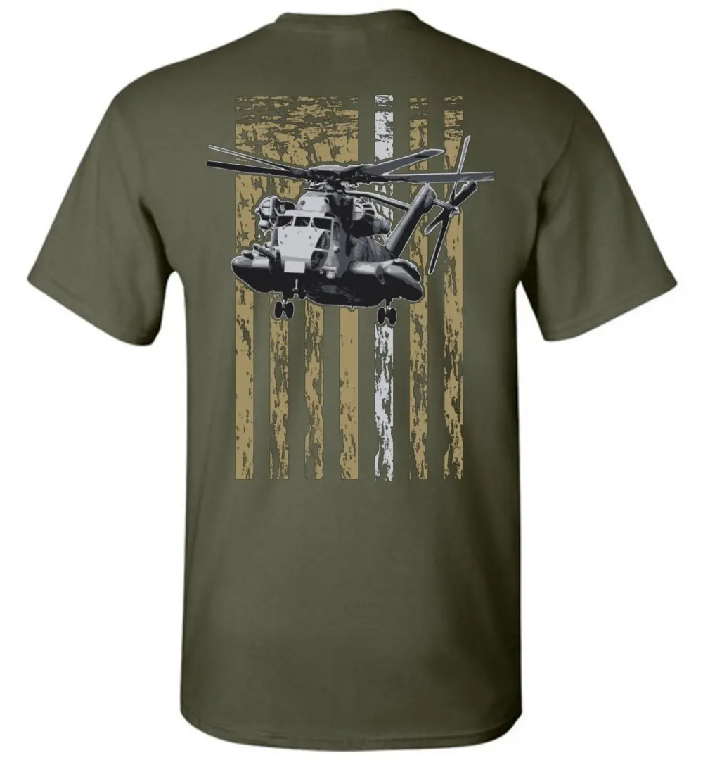 Creative Design American Flag CH-53 Super Stallion Transport Helicopter T-Shirt. Summer Cotton Short Sleeve O-Neck Mens T Shirt