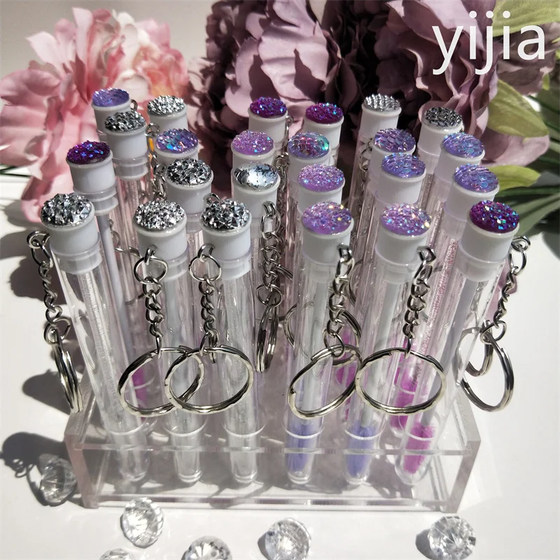 10pcs Disposable Glitter Eyelash Mascara Brush Purple and Silver Lashes Makeup Brushes Wands Applicator With Key Chain