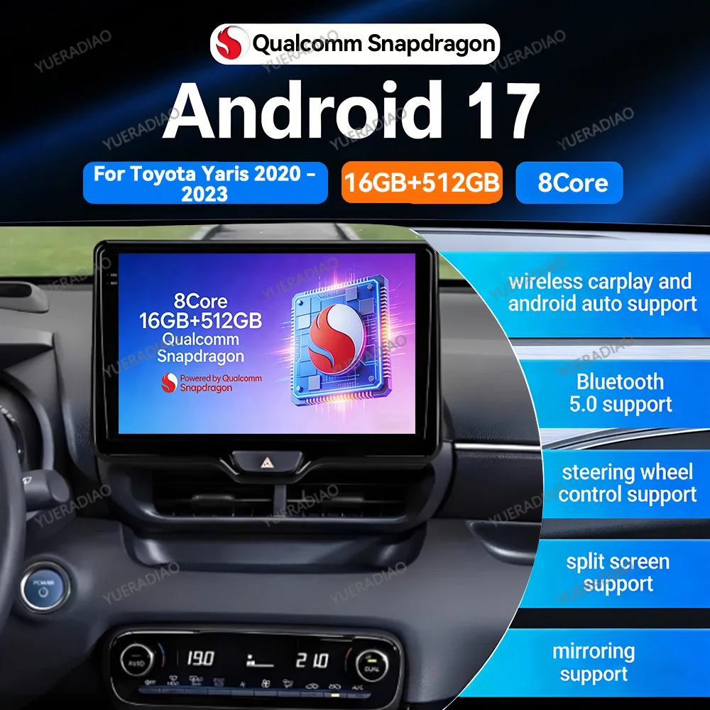 Android 17 Car Radio For Toyota Yaris Vios 2020 - 2022 Carplay Automotive 4G WIFI Multimedia Video Player GPS NAVI SWC Autoradio