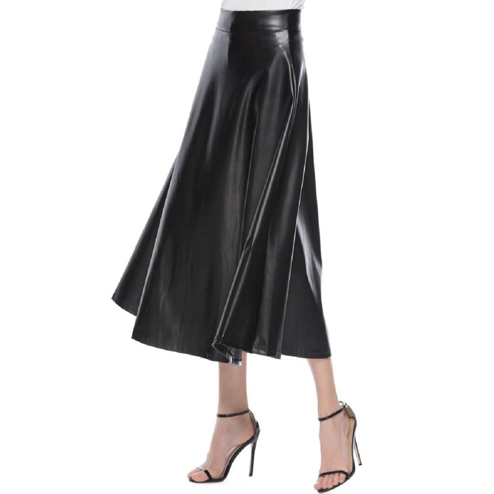 

2023 Autumn Fashion High Waist Skirt Women PU Office Lady Skirt Elegant Leather Midi Jupes Solid High Waisted Party Falda