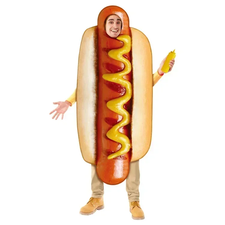 Hot Dog Costumes for Adult Kids Funny 3D Print  Halloween Food Sausage Men Women Boys Unisex One-Piece Costume Carnival Jumpsuit