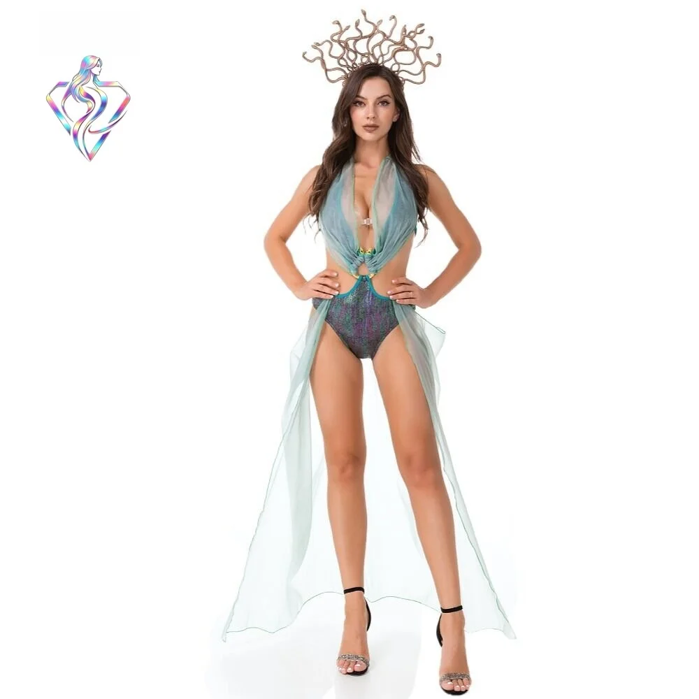 

Halloween Queen Gradient Cos Snake Goddess Medusa Performance Costume Party Queen Outfit Traditional Chinese Stage Costume