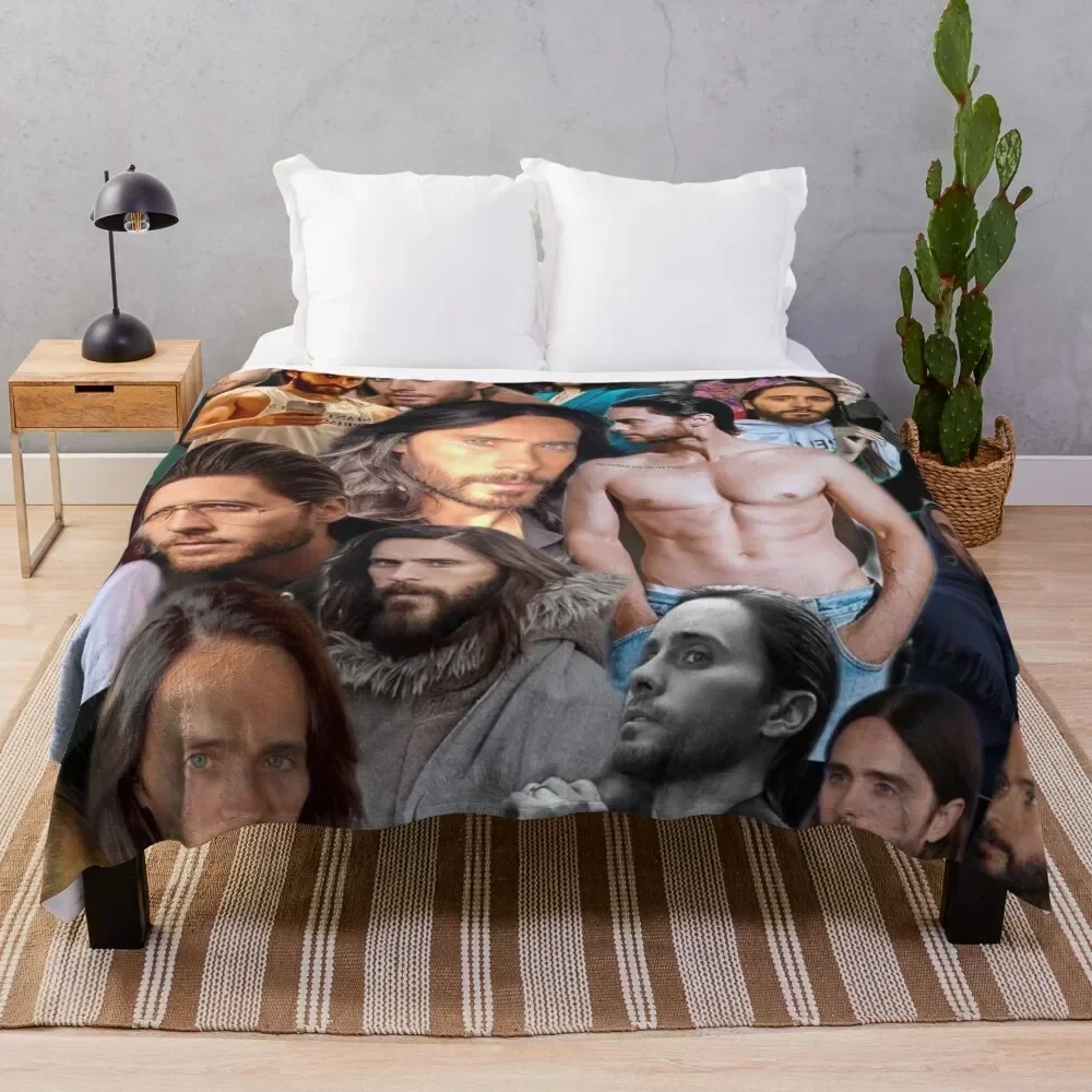 

jared leto photo collage Throw Blanket Bed linens Flannels Blankets