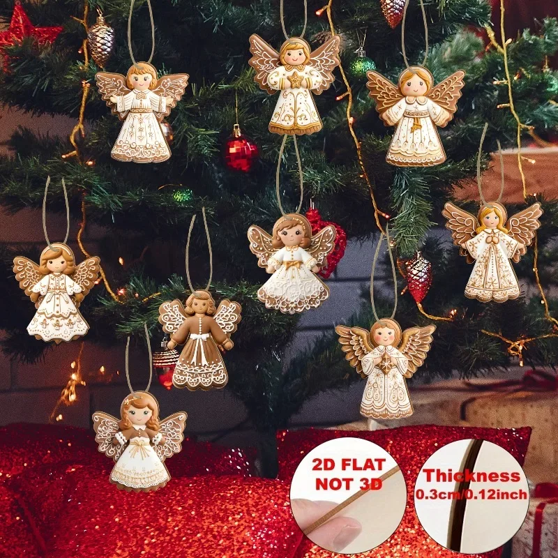 

Party Set 12pcs Christmas Wooden Hanging Ornaments Gingerbread Angel Design, Holiday Home & Party 12Pcs Tree Ornaments