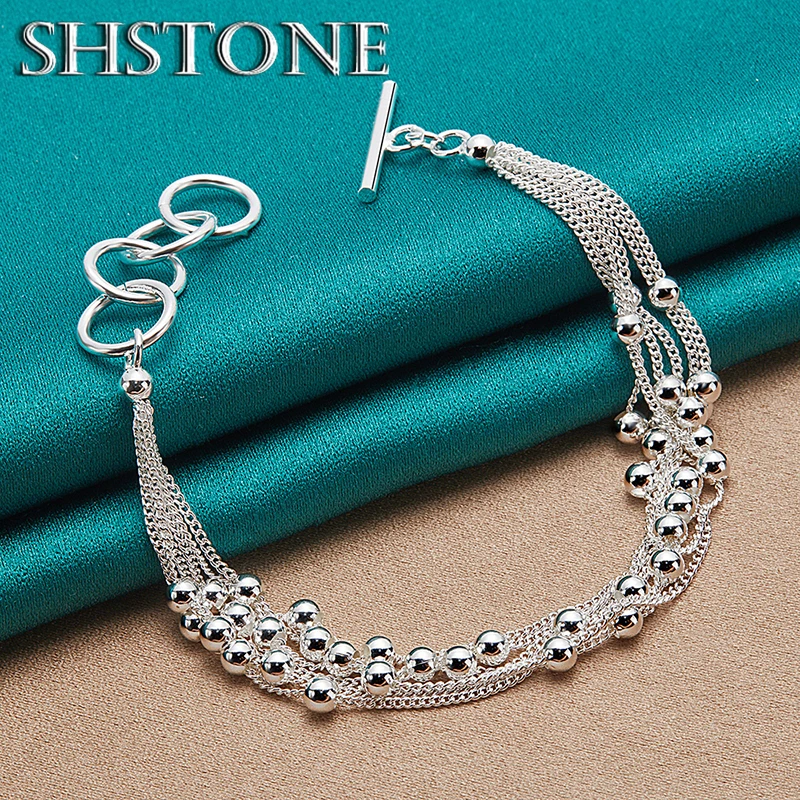 

SHSTONE 925 Sterling Silver Bracelets Layered Smooth Beads Bracelet For Women Party Engagement Wedding Fashion Jewelry Gifts