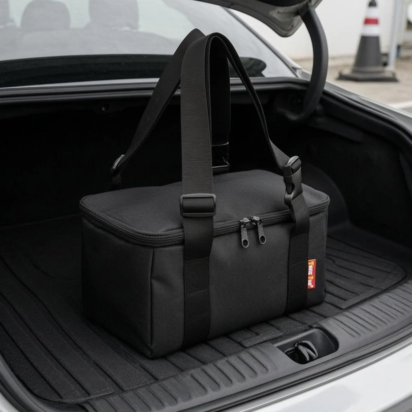 

Car Stop Device Bag Rectangular Zippered Storage Bag Black Lightweight