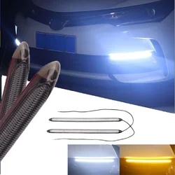 2pcs Car DRL LED Daytime Running Light Scan Waterproof Headlight Strip Sequential Flow Yellow Turn Signal White Light Universal