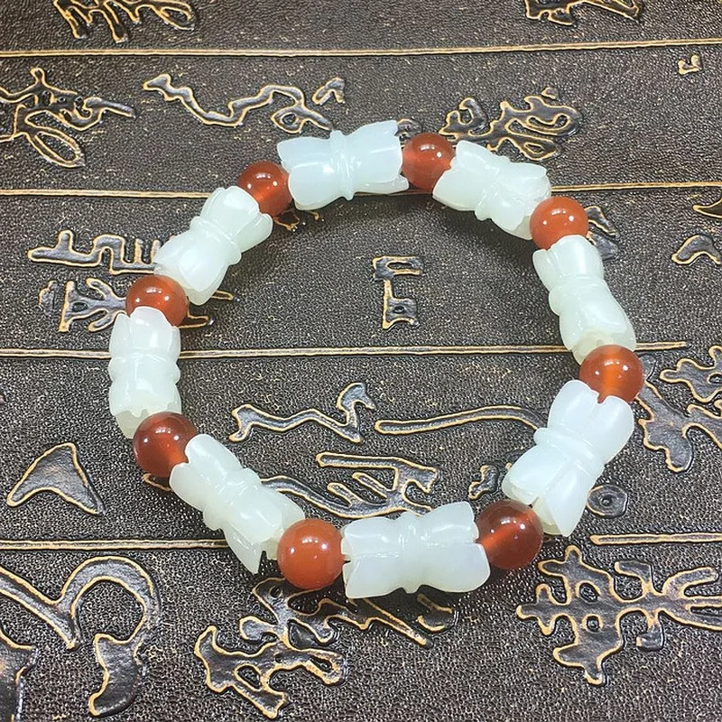 Hotan White Jade Bead Bracelet Men Women, Fashionable And Versatile