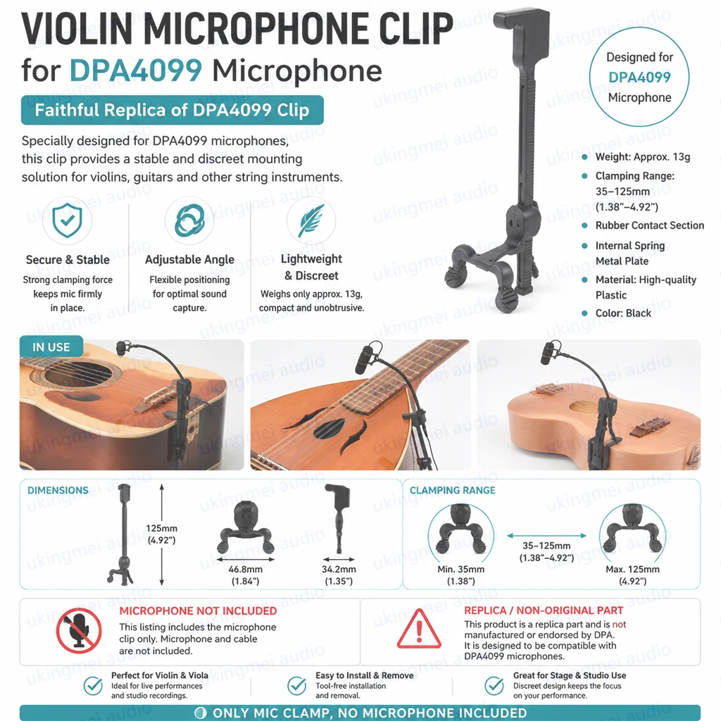 Universal Adjustable Microphone Clip Mount for DPA4099 Replica Mic Clamp Bracket Holder for Classical Guitar Ukulele Mandolin view 2