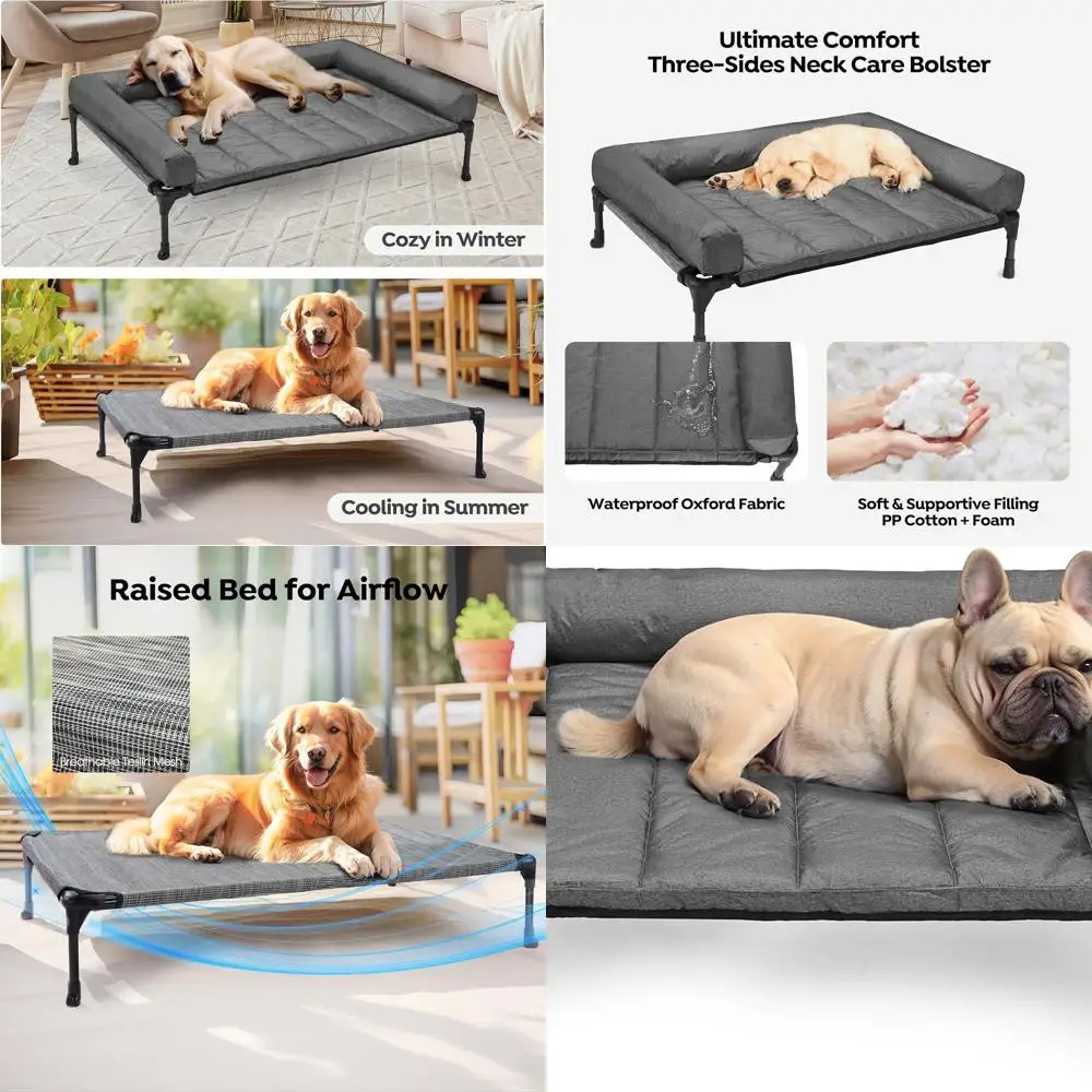 

Medium Elevated Dog Bed with Removable Waterproof Bolster, Breathable Mesh, No-Slip Feet, Suitable for Indoor and Outdoor Use, B