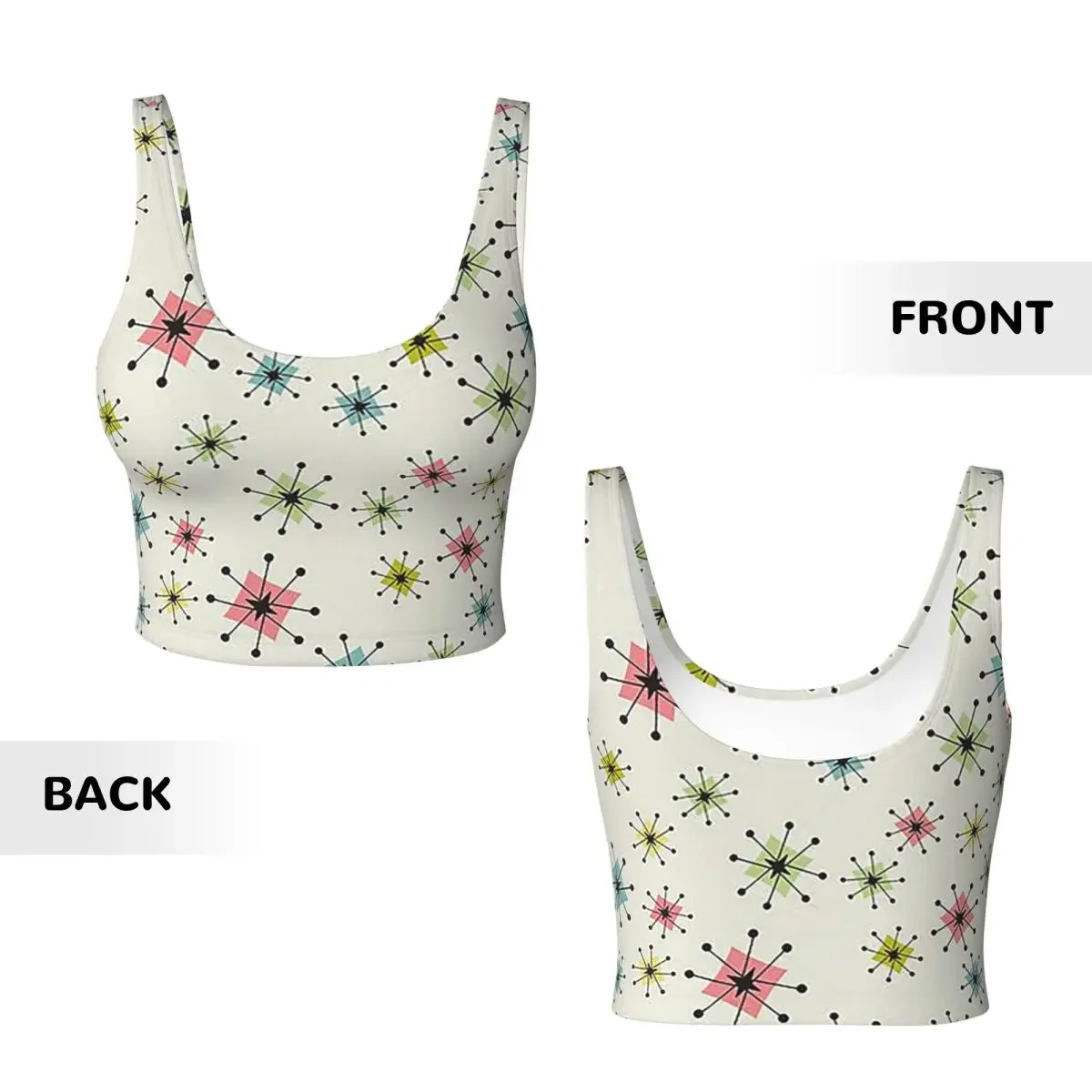Custom Atomic Era Graphic Women Sports Vest Bras Gym Workout High Impact Yoga Crop Tank Tops