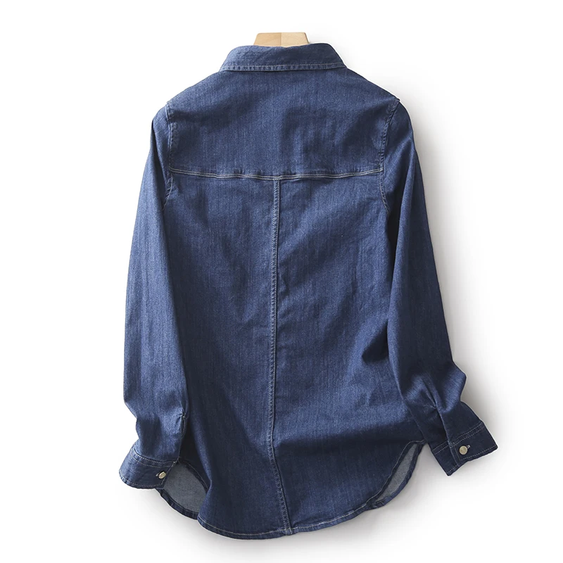 Vintage Denim Shirts for Women, Turn-Down Collar, Pocket, Long-Sleeved, Casual, All Match, Female Outwear Tops, Autumn, 2022