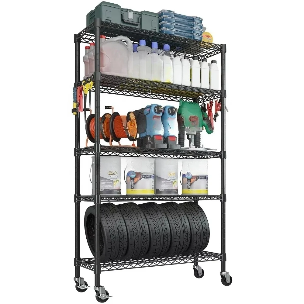 Final Construction of Epoxy-coated Steel Wire 5-layer Shelving Heavy Garage Storage Shelves and Shelving Units