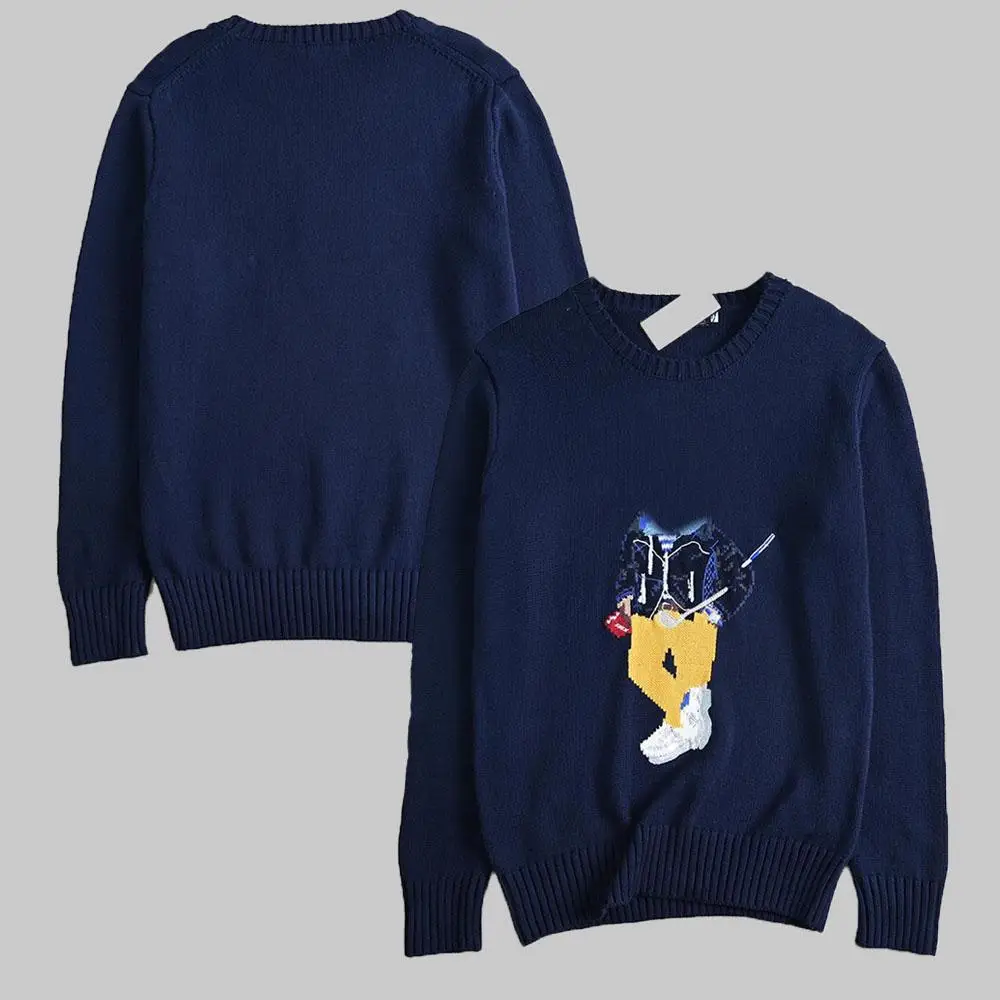 Couples Knitted Sweater Cotton Yarn Thick Needle Cartoon Bear round Neck Long Sleeve Autumn Winter New Style  Color Design