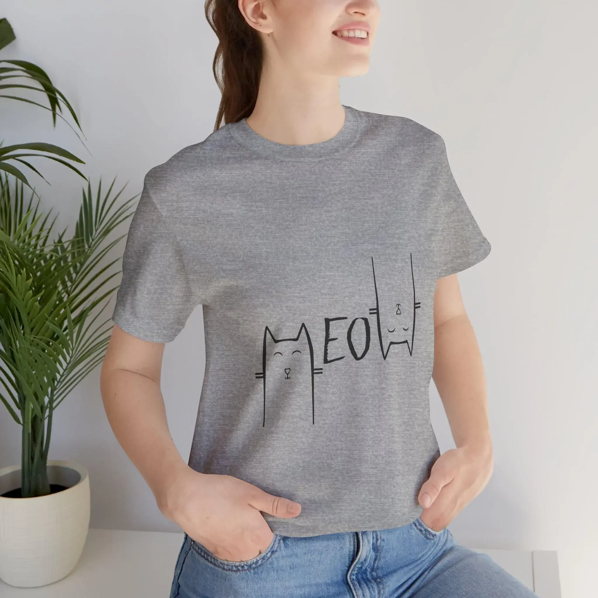 T Shirt Minimalist Meow Cat Design Comfortable Cotton