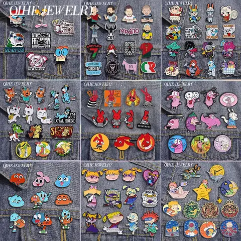 6-23 pçs/set humor comédia anime filme coletado alfinetes esmaltados papel dos desenhos animados orelhas vermelhas coelho gato cão broche lapela crachá jóias presente