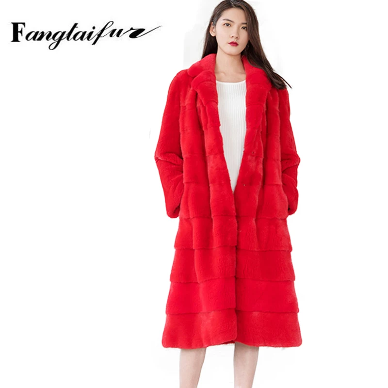 Ftangaiur Winter Female Import Velvet Mink Fur Coat Turn-Down Collar Mink Coat Women Jacket X-Long Natural Real Mink Fur Coat
