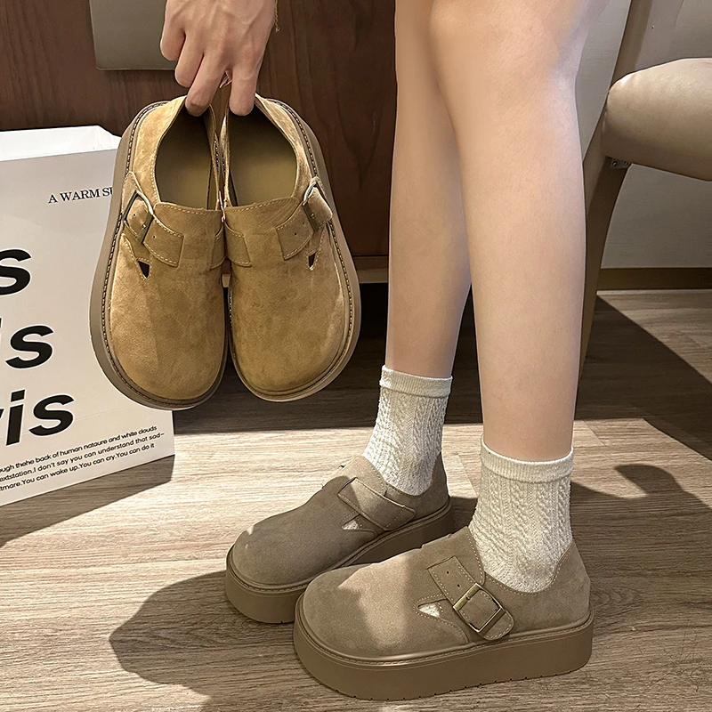 

Туфли, увеличивающие рост на толстой подошве. Новинка 2023 года. Нескользящие одинарные туфли в стиле ретро и со спинкой. Женская модная обувь на мягкой подошве.