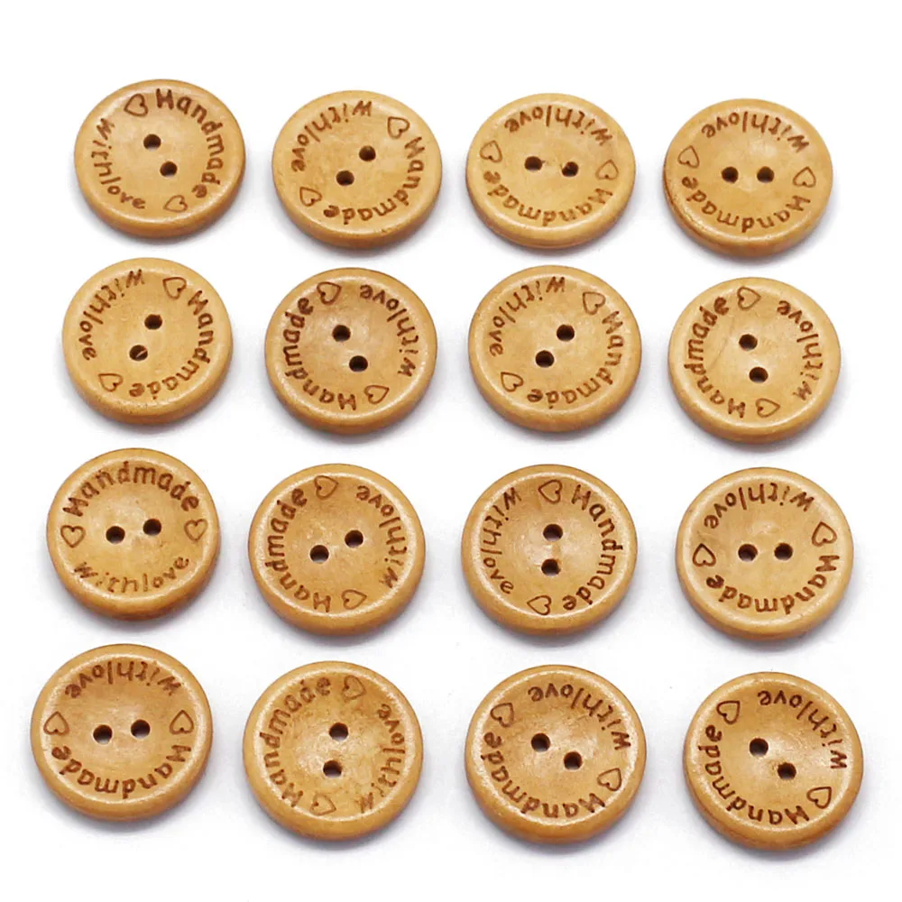 50 PCS/Lot With Love 2 Hole Natural Wooden Buttons For Clothing Sewing Crafting DIY Baby Clothing Sewing Accessories