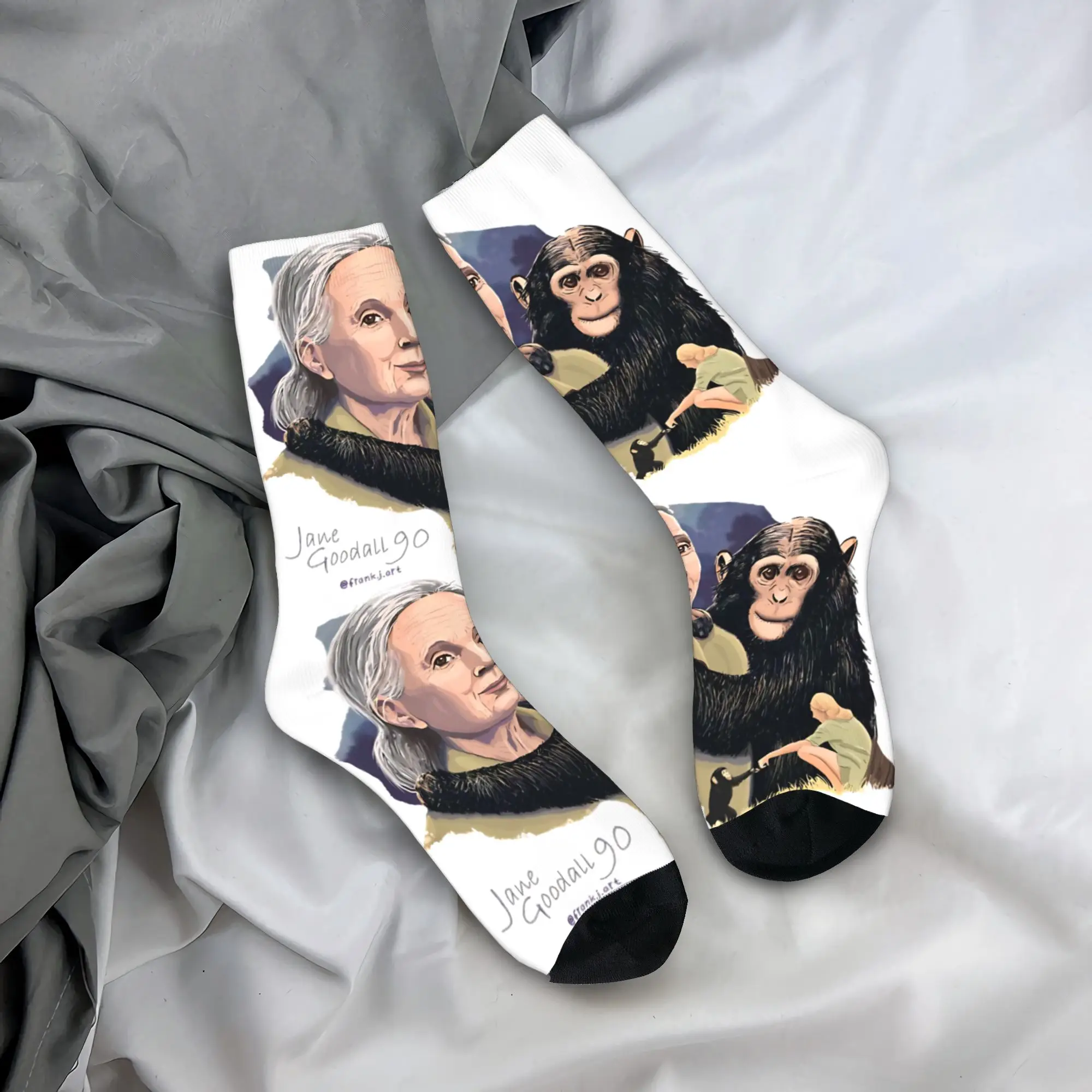 

Jane Goodall 90 birthday Socks Fashion Stockings Autumn Anti Bacterial Women Men Socks High Quality Graphic Running Socks