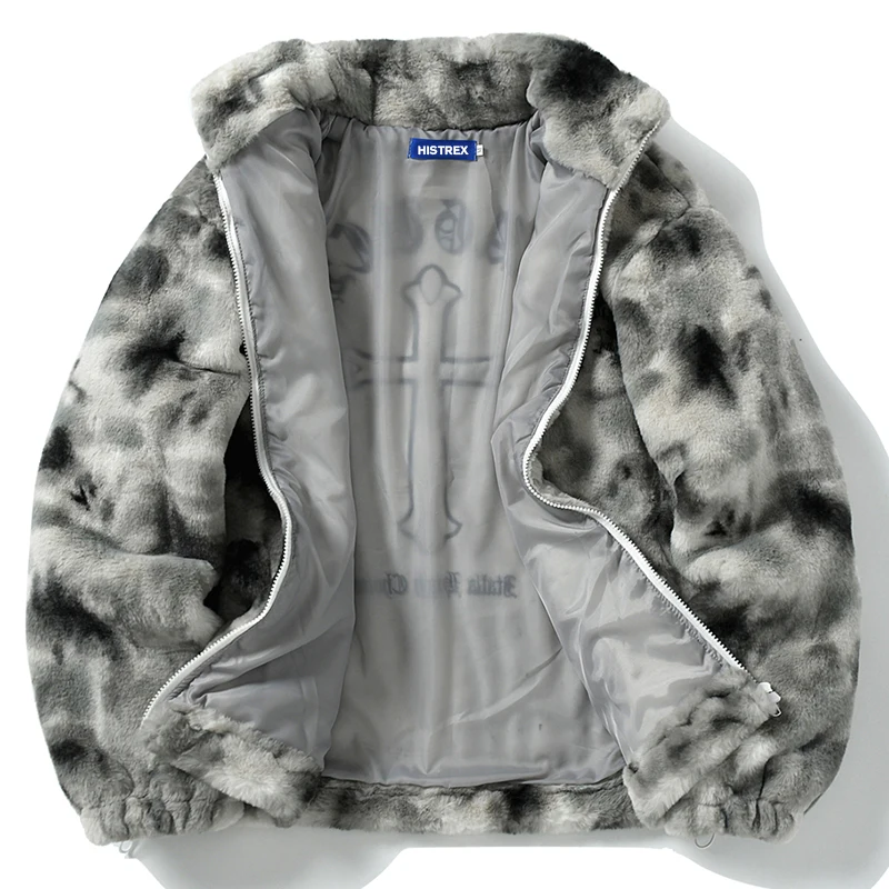 HISTREX Men Rabbit Fur Jacket Parkas,Hip Hop Fluffy Coat,Winter Fleece Overcoat,Outerwear Streetwear,Korean Women Y2k Clothing