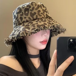 American Retro Leopard Print Burrs Bucket Hats Women Summer Versatile Big Brim Fashion Sunscreen Niche Basin Caps for Men