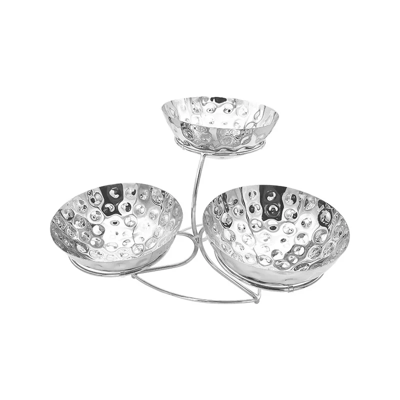 Stainless steel hammer print fruit plate salad plate buffet fruit plate holder hotel banquet hammer print fruit plate holder