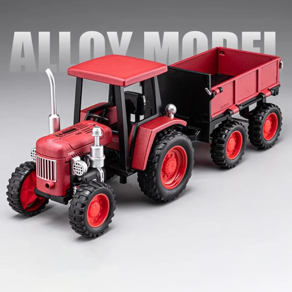 1:24 Four-wheel Walking Tractor Model Toy Alloy Body Rubber Tire Retro Agricultural Vehicles Models Sound Light Sliding Gifts