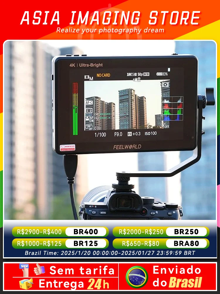 FEELWORLD LUT7 Camera Monitor 2200nits Touch Screen 7 Inch 4K HDMI Monitor with Waveform  Histogram VectorScope Mode