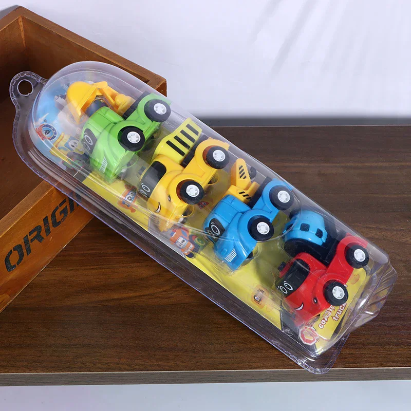 4 개/대 미니 자동차 모델 장난감 시뮬레이션 건설 차량 만화 당겨 자동차 장난감 어린이를위한 교육 선물 소년 소녀