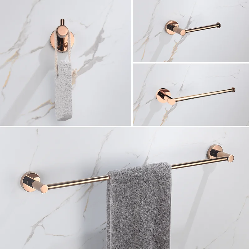 

Towel Bar Rack Toilet Paper Holder Stainless Steel Bathroom Accessories Sets Wall Coat Hook Hanger Rose Gold