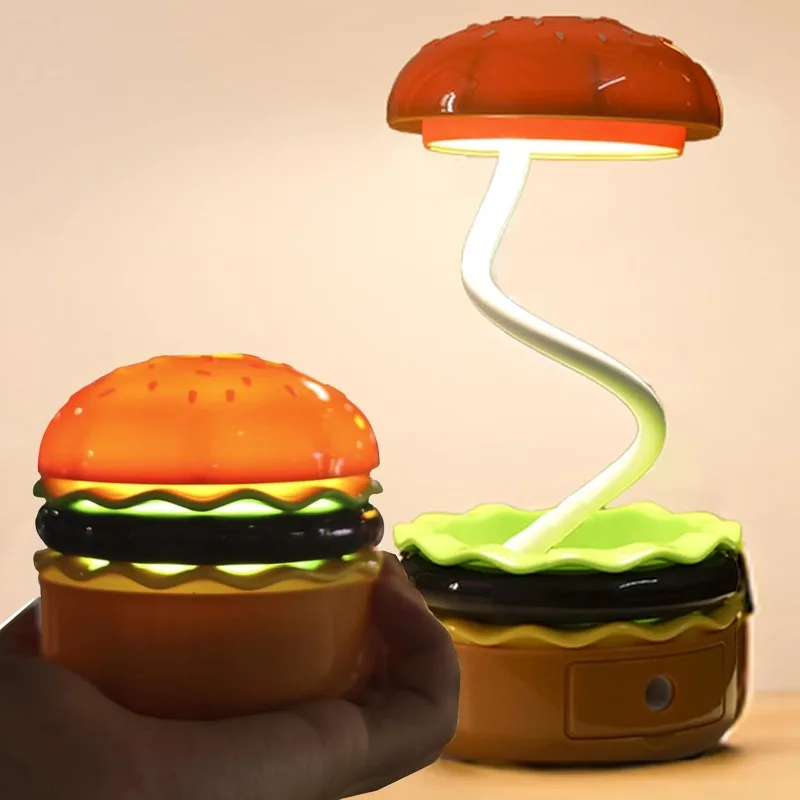 

1-8PCS Hamburger Night Light Vintage Funny Desk Lamp Rechargeable Kid Reading Light for Bedroom Study Room Dorm Decor Gift