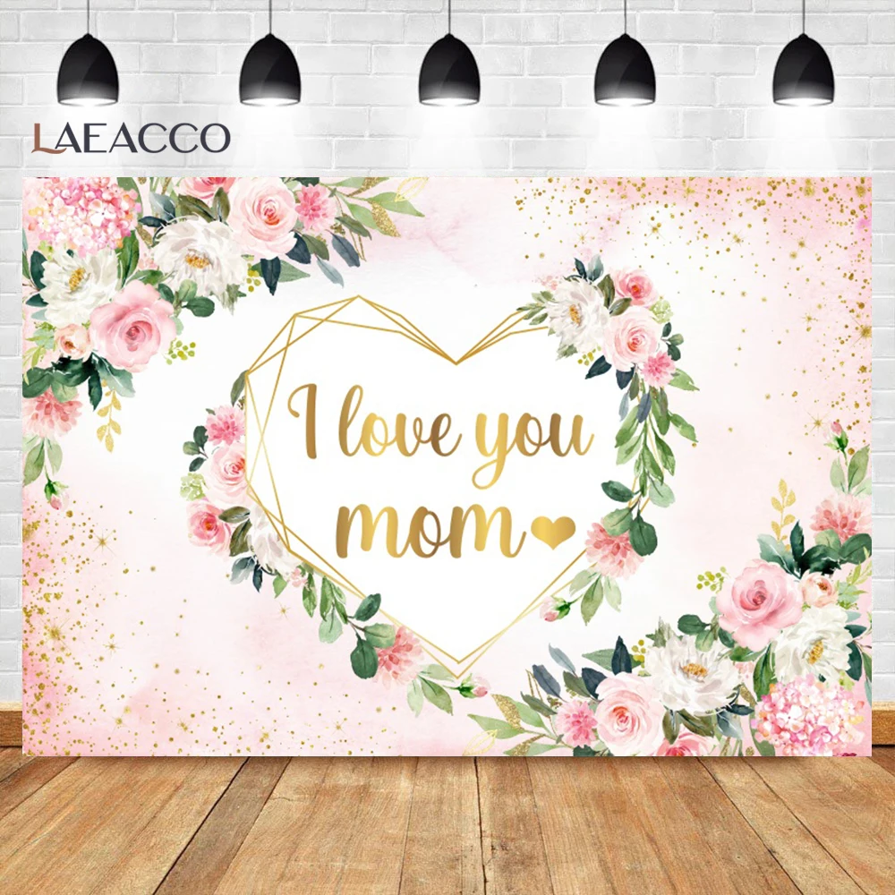 Mother’s Day Background Love Mom Family Party Pink Flower Love Heart Decoration Women\'s Portrait Custom Photography Backdrop