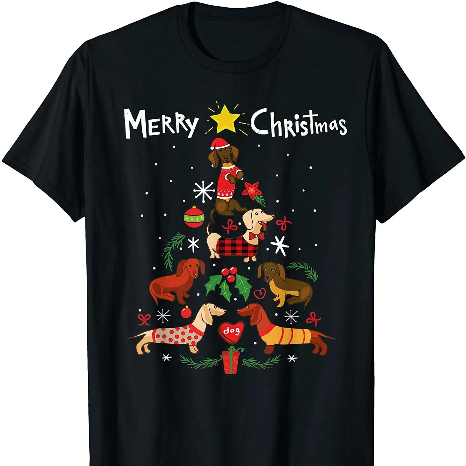 Funny Dachshund Christmas Tree Dog Lovers Gift Mens T Shirt New 100% Cotton Short Sleeve O-Neck T-shirt Casual Unisex Top