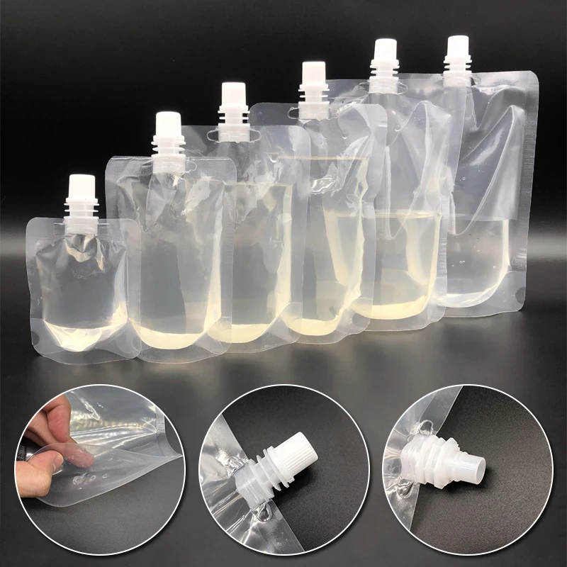 50/100PCS Clear Drink Pouches Packaging Liquid Bag With Nozzle Stand Up Sealed Suction Nozzle Bag Milk Tea Juice Bag print logo