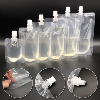 50/100pcs Clear Beverage Pouches Packaging Liquid Bag With Nozzle Stand Up Sealed Suction Nozzle Bags Milk Tea Juice Pouch Printing Logo