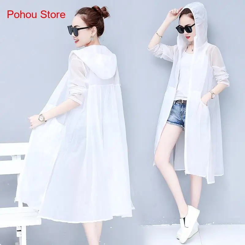 Spring Summer Breathable Loose Thin Mid Length Sunscreen Coat for Women