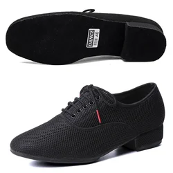 Chaussures de danse latine pour hommes, chaussures de tango modernes pour salle de Rh, baskets d'entraînement à semelle souple, maille noire, jazz, salsa, phtalboys, 39-46