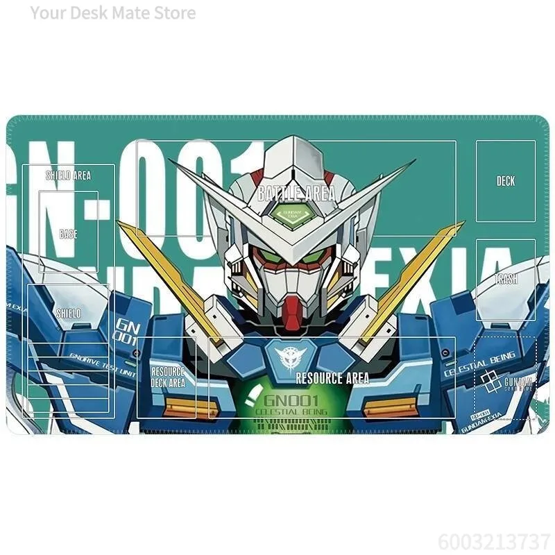 Anime Game Gundam Yellow Background Battle Mecha TCG Playmat, Line Art Warrior Robot Non-Slip Rubber Trading Card Game Mat