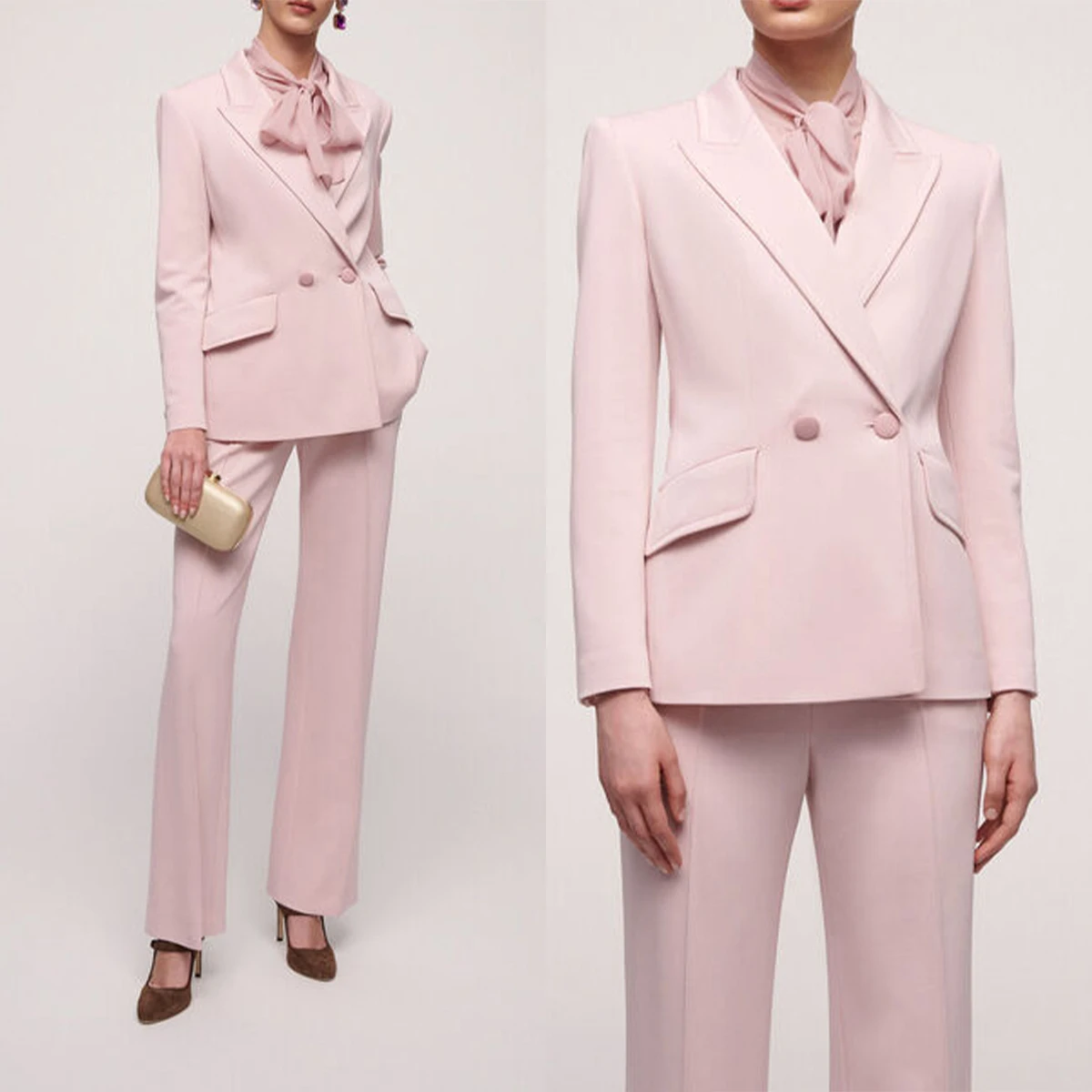 Classic Women Pants Suits 2 Pcs Peak Lapel Blazer Double Breasted Customized Formal Wear Business Office Meeting Outfit