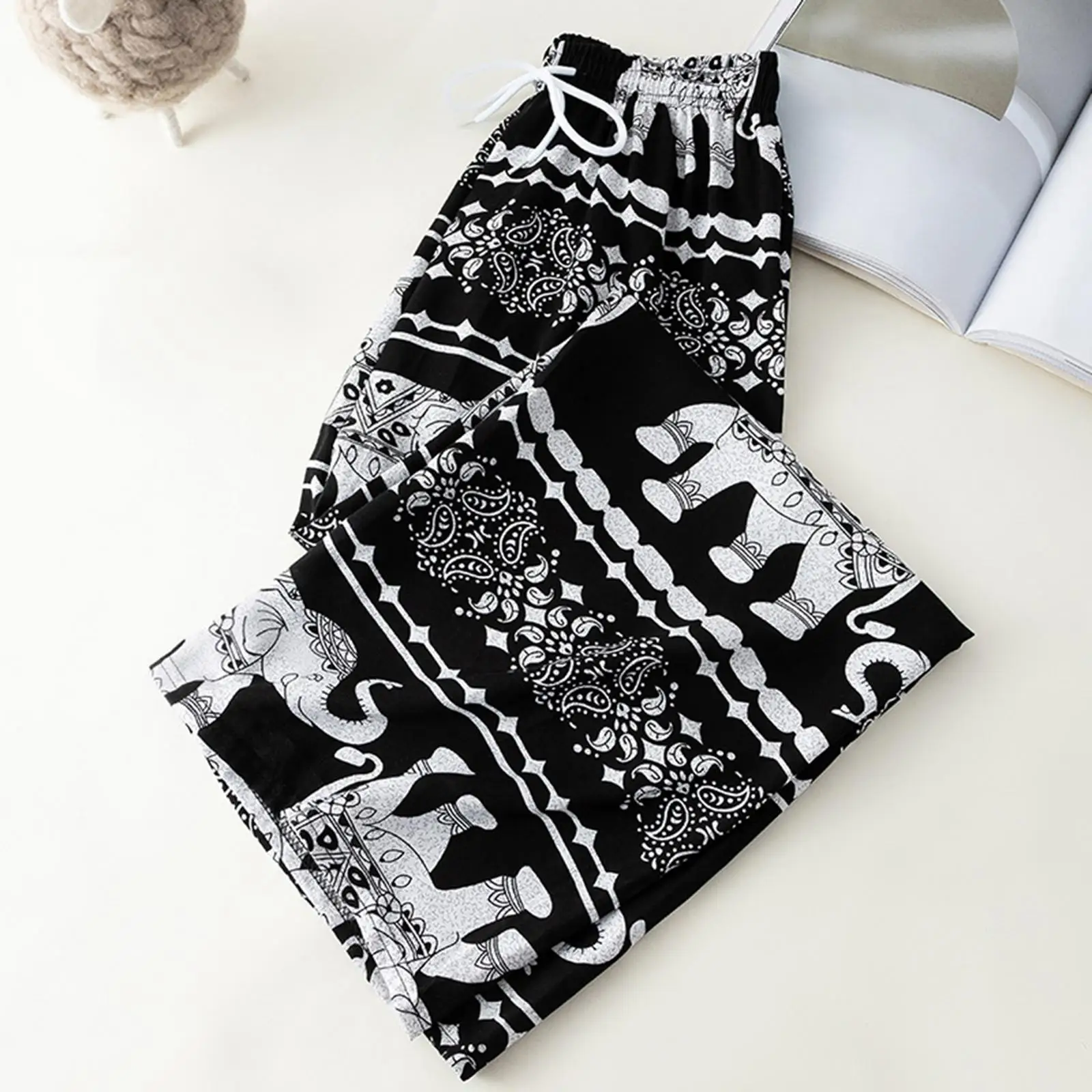 High Waist Harem Pants Women Wide Leg Boho Trousers Elephant Print Yoga Pants Loose Casual Summer Beach Vacation Hippie Festival