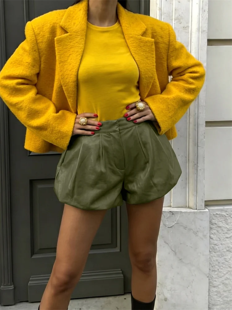 Tossy Lässige High-Waist PU-Shorts für Damen mit Taschen, einfarbig, Patchwork, für den Alltag, locker sitzend, Sommer 2026, neue Kleidung, modische Damen-Shorts